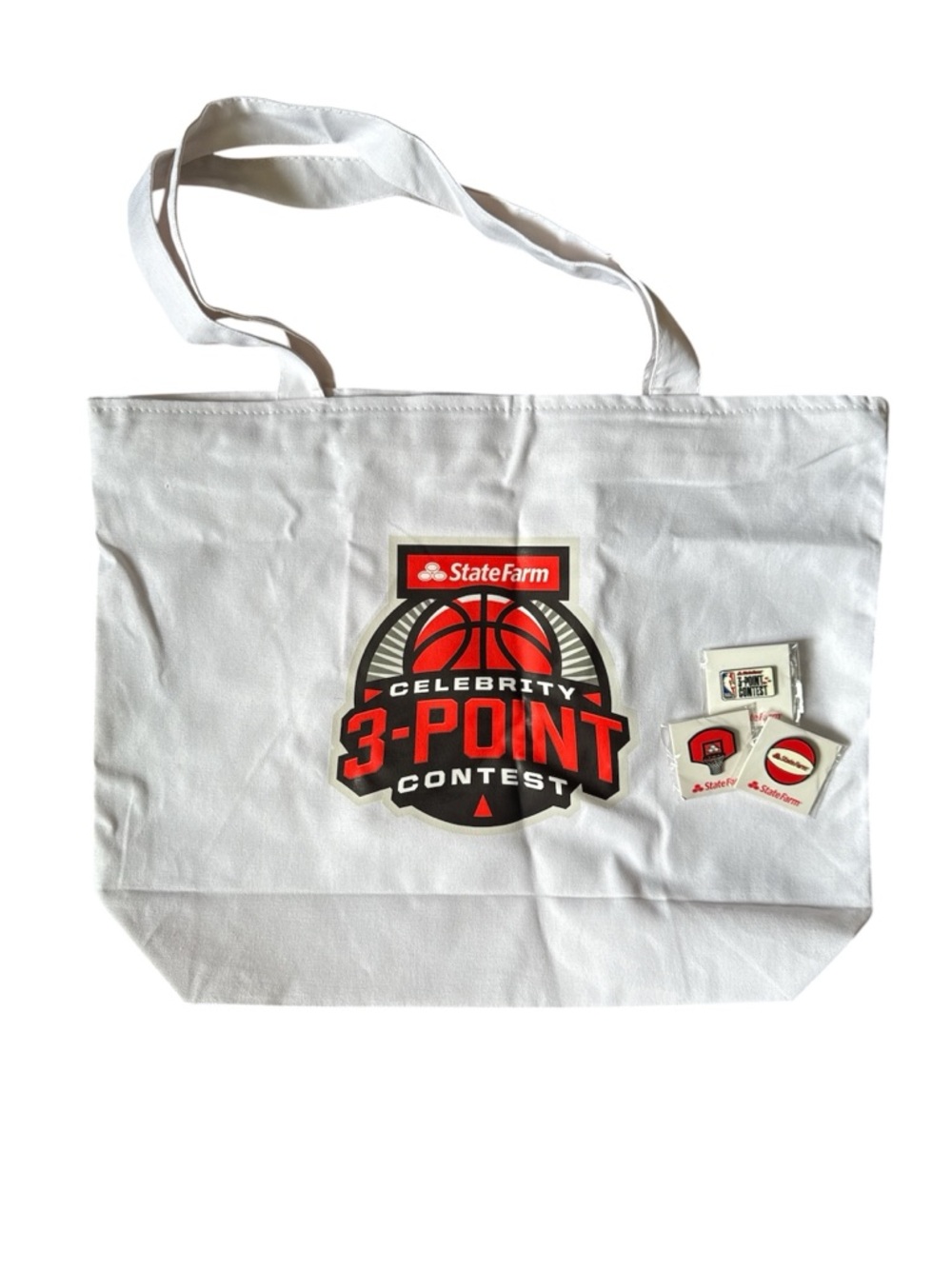 State Farm Celebrity 3-Point Contest White Canvas Tote & Enamel Pin Bundle